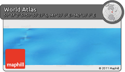 Physical Panoramic Map of the Area around 51° 3' 43" S, 142° 1' 30" E