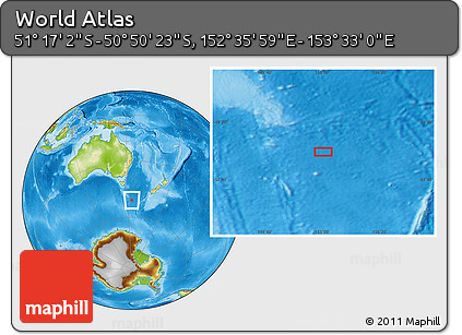 Physical Location Map of the Area around 51° 3' 43" S, 153° 4' 29" E