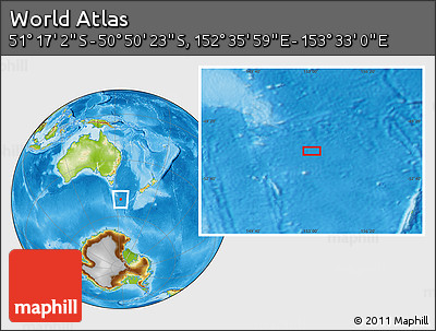 Physical Location Map of the Area around 51° 3' 43" S, 153° 4' 29" E