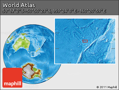 Physical Location Map of the Area around 51° 3' 43" S, 159° 52' 30" E
