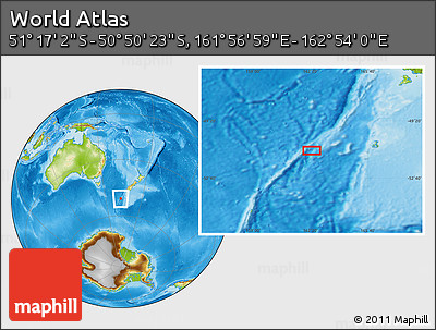 Physical Location Map of the Area around 51° 3' 43" S, 162° 25' 30" E