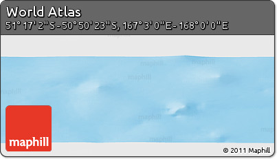 Physical Panoramic Map of the Area around 51° 3' 43" S, 167° 31' 30" E