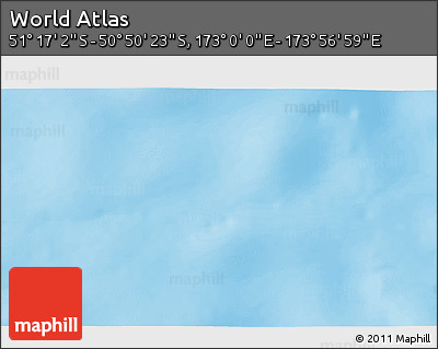 Physical 3D Map of the Area around 51° 3' 43" S, 173° 28' 29" E