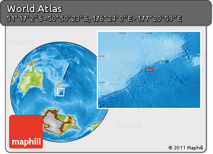 Physical Location Map of the Area around 51° 3' 43" S, 176° 52' 30" E