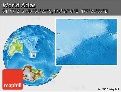 Physical Location Map of the Area around 51° 3' 43" S, 176° 52' 30" E