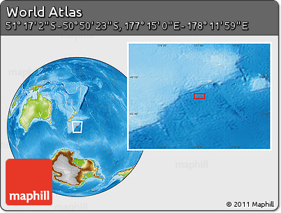 Physical Location Map of the Area around 51° 3' 43" S, 177° 43' 29" E