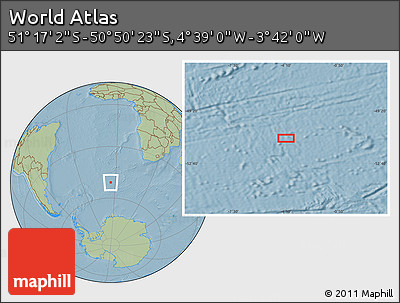 Savanna Style Location Map of the Area around 51° 3' 43" S, 4° 10' 30" W, hill shading