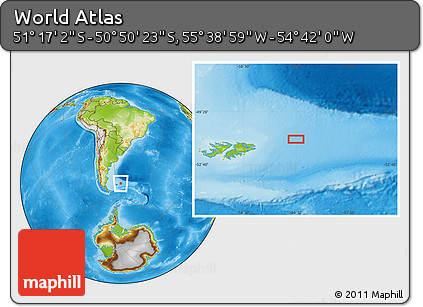 Physical Location Map of the Area around 51° 3' 43" S, 55° 10' 29" W