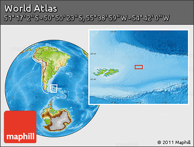 Physical Location Map of the Area around 51° 3' 43" S, 55° 10' 29" W
