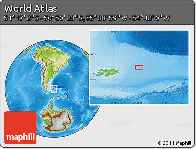 Physical Location Map of the Area around 51° 3' 43" S, 55° 10' 29" W