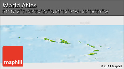 Physical Panoramic Map of the Area around 51° 3' 43" S, 61° 7' 30" W