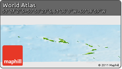 Physical Panoramic Map of the Area around 51° 3' 43" S, 61° 7' 30" W