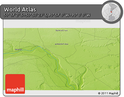 Physical 3D Map of the Area around 51° 3' 43" S, 70° 28' 29" W
