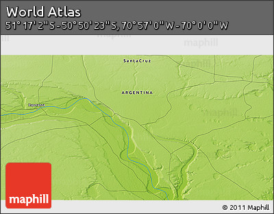 Physical 3D Map of the Area around 51° 3' 43" S, 70° 28' 29" W