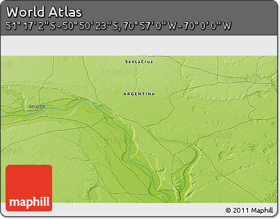 Physical 3D Map of the Area around 51° 3' 43" S, 70° 28' 29" W