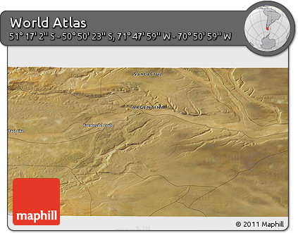 Satellite 3D Map of the Area around 51° 3' 43" S, 71° 19' 29" W