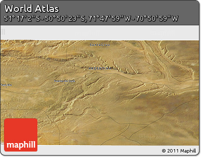 Satellite 3D Map of the Area around 51° 3' 43" S, 71° 19' 29" W