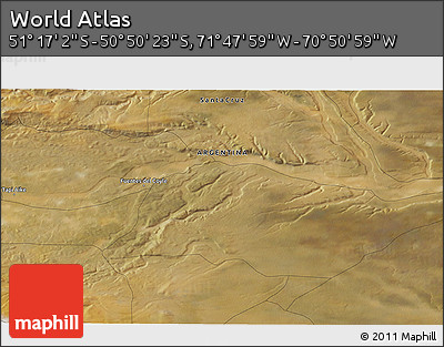 Satellite 3D Map of the Area around 51° 3' 43" S, 71° 19' 29" W