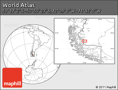 Blank Location Map of the Area around 51° 3' 43" S, 72° 10' 30" W