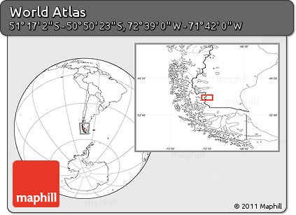 Blank Location Map of the Area around 51° 3' 43" S, 72° 10' 30" W