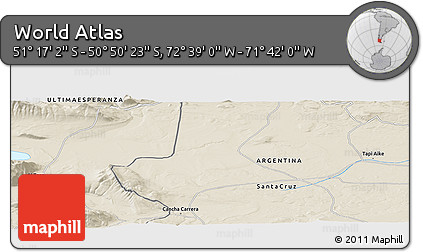 Shaded Relief Panoramic Map of the Area around 51° 3' 43" S, 72° 10' 30" W