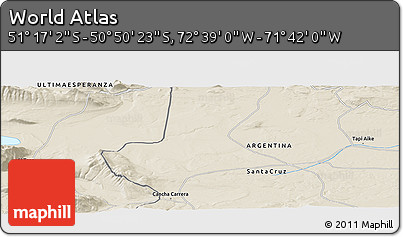 Shaded Relief Panoramic Map of the Area around 51° 3' 43" S, 72° 10' 30" W