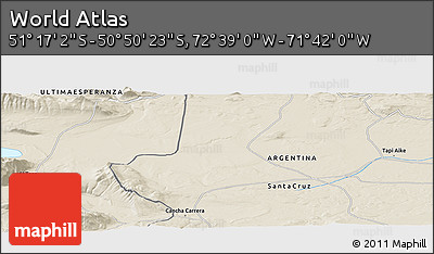 Shaded Relief Panoramic Map of the Area around 51° 3' 43" S, 72° 10' 30" W