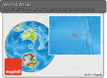 Physical Location Map of the Area around 51° 27' 30" S, 136° 4' 29" E