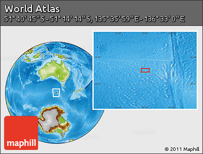 Physical Location Map of the Area around 51° 27' 30" S, 136° 4' 29" E