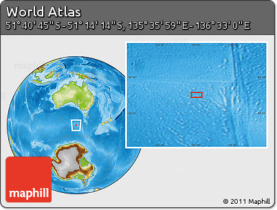 Physical Location Map of the Area around 51° 27' 30" S, 136° 4' 29" E