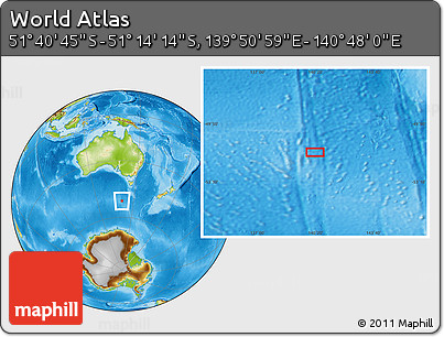 Physical Location Map of the Area around 51° 27' 30" S, 140° 19' 29" E