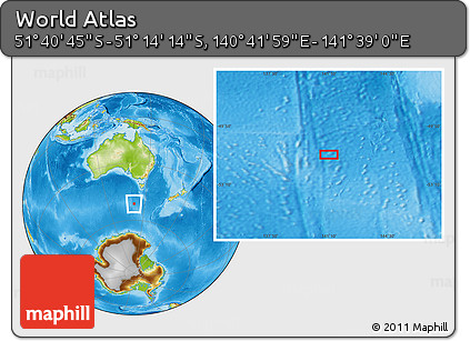 Physical Location Map of the Area around 51° 27' 30" S, 141° 10' 30" E