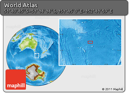 Physical Location Map of the Area around 51° 27' 30" S, 152° 13' 29" E