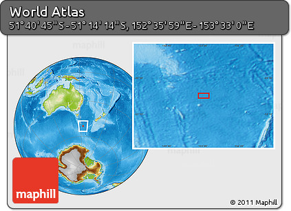 Physical Location Map of the Area around 51° 27' 30" S, 153° 4' 29" E