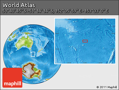 Physical Location Map of the Area around 51° 27' 30" S, 153° 4' 29" E