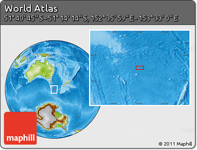 Physical Location Map of the Area around 51° 27' 30" S, 153° 4' 29" E