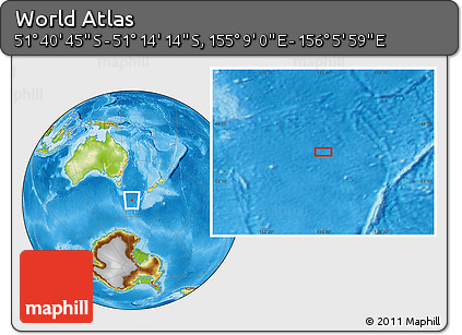 Physical Location Map of the Area around 51° 27' 30" S, 155° 37' 30" E