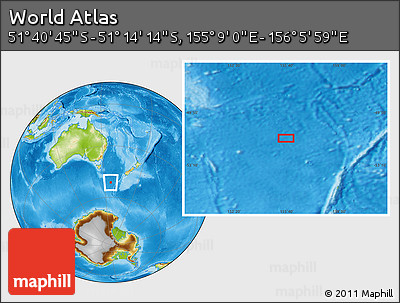 Physical Location Map of the Area around 51° 27' 30" S, 155° 37' 30" E