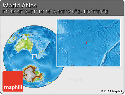 Physical Location Map of the Area around 51° 27' 30" S, 155° 37' 30" E