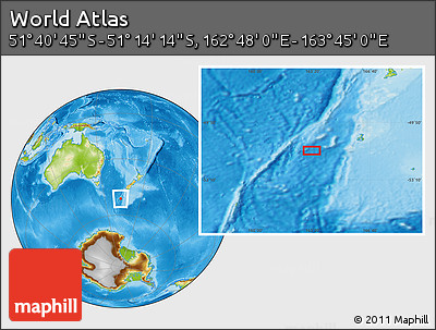 Physical Location Map of the Area around 51° 27' 30" S, 163° 16' 30" E