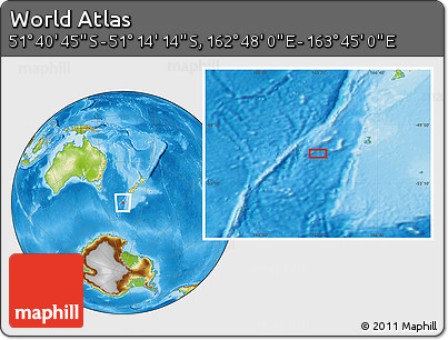 Physical Location Map of the Area around 51° 27' 30" S, 163° 16' 30" E