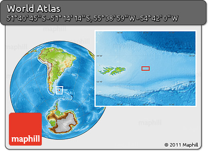 Physical Location Map of the Area around 51° 27' 30" S, 55° 10' 29" W