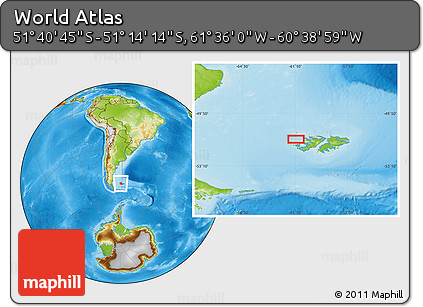 Physical Location Map of the Area around 51° 27' 30" S, 61° 7' 30" W