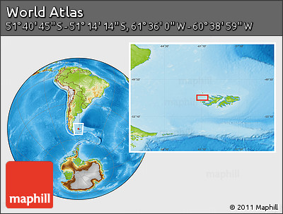 Physical Location Map of the Area around 51° 27' 30" S, 61° 7' 30" W