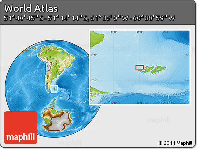 Physical Location Map of the Area around 51° 27' 30" S, 61° 7' 30" W