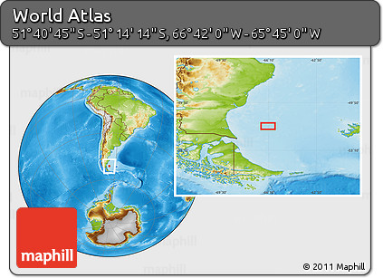 Physical Location Map of the Area around 51° 27' 30" S, 66° 13' 29" W