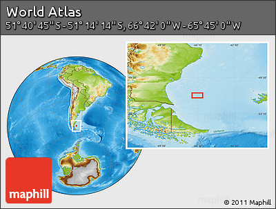 Physical Location Map of the Area around 51° 27' 30" S, 66° 13' 29" W