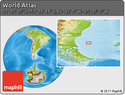 Physical Location Map of the Area around 51° 27' 30" S, 66° 13' 29" W