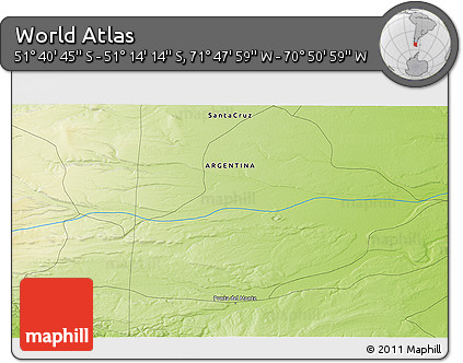 Physical 3D Map of the Area around 51° 27' 30" S, 71° 19' 29" W