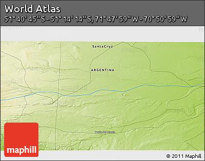 Physical 3D Map of the Area around 51° 27' 30" S, 71° 19' 29" W